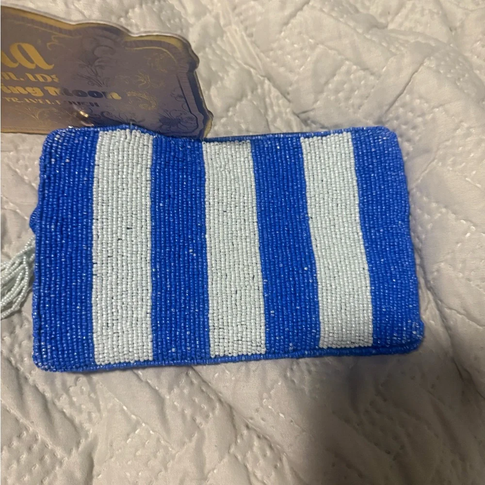 Blue and White Sequin Cat Mom Pouch
